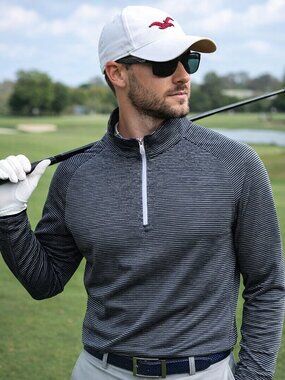 bolle' Golf Thermal Striped Quarter Zip Long Sleeve Pullover Shirt Jacket, M